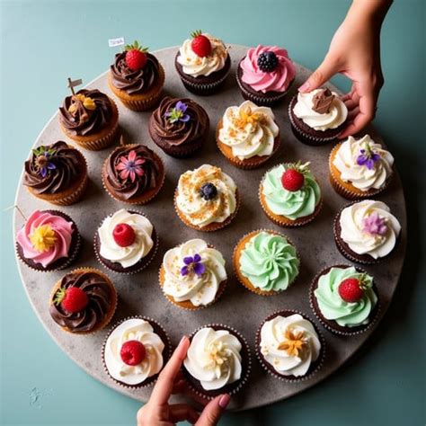 Verschiedene Cupcakes mit Toppings auf einer Platte