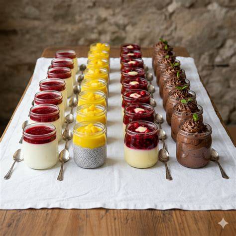 Verschiedene Desserts im Glas