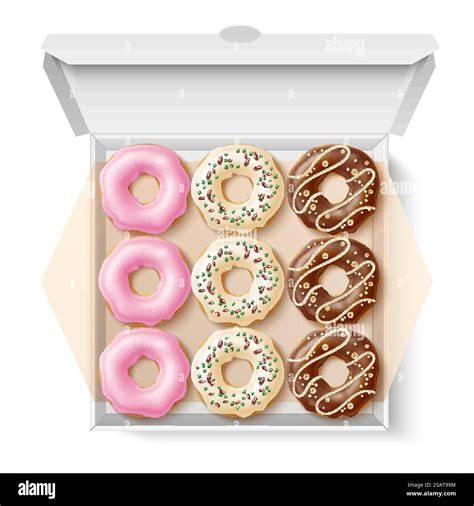 Verschiedene Donuts-Sorten mit unterschiedlichen Glasuren und Streuseln