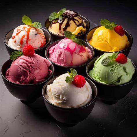 Verschiedene Eisarten: Milcheis, Sorbet, Gelato, Softeis