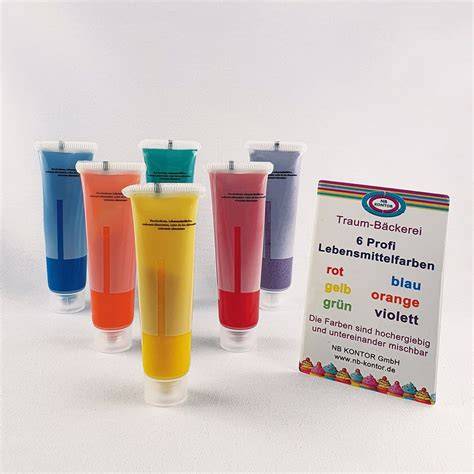 Verschiedene Fondant-Farben und Lebensmittelfarben