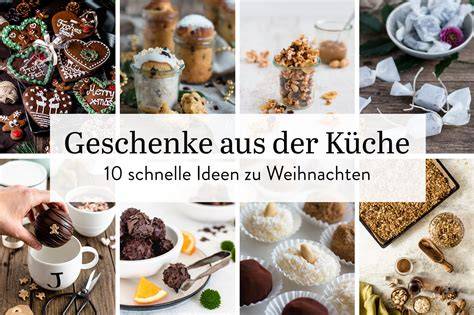 Verschiedene Geschenkideen aus der Küche mit Mandeln und Schokolade