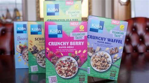 Verschiedene Kölln Müsli Produkte und Zutatenübersicht als Infografik