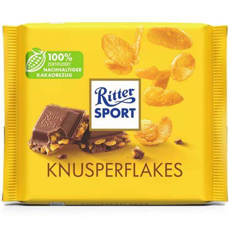 Verschiedene Knusper-Sorten von Ritter Sport (Kekse, Flakes, Nüsse)