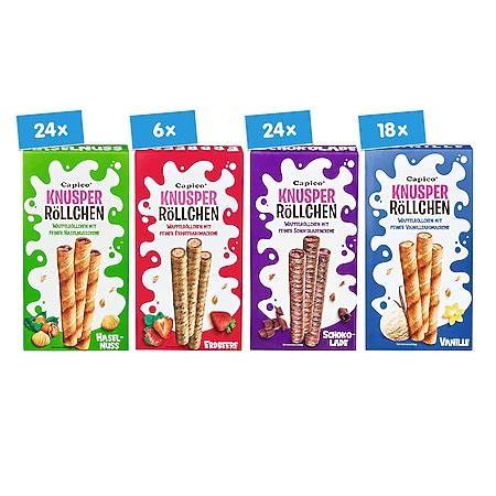 Verschiedene Marken von Waffelröllchen im Regal