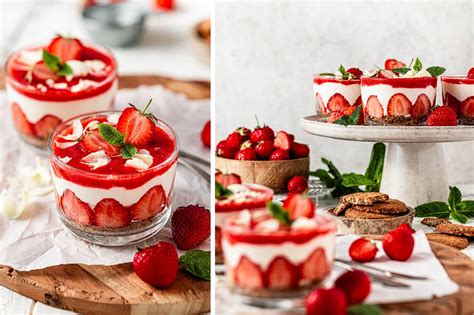 Verschiedene Nachspeisen mit Erdbeeren und Eis auf einem Tisch stilvoll angerichtet