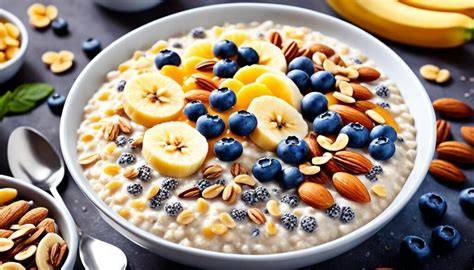 Verschiedene Pudding-Oats-Varianten mit Toppings