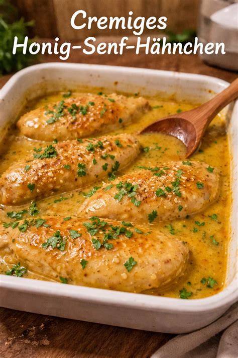 Verschiedene Serviervorschläge für Honig-Senf-Hähnchen mit Beilagen