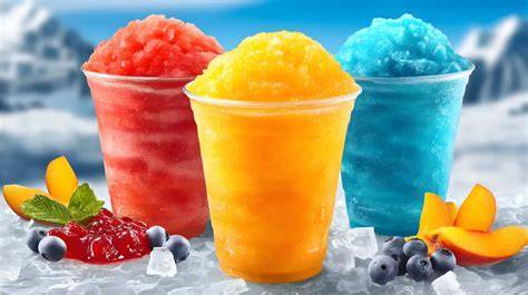 Verschiedene Slush-Gläser mit Früchten