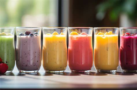 Verschiedene Smoothies und Shakes auf einem Tresen
