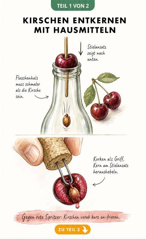 Verschiedene Techniken zum Entkernen von Kirschen im Überblick (Infografik)