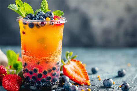 Verschiedene Toppings: Beeren, Minze, Zitronenscheiben