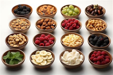 Verschiedene Toppings: Nüsse, getrocknete Früchte, Chiliflocken