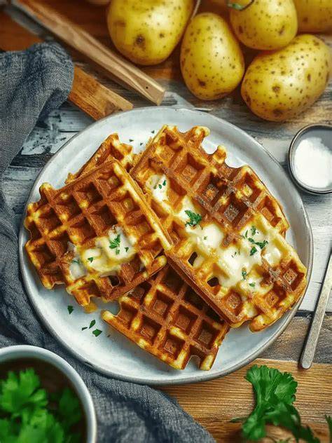 Verschiedene Toppings für Kartoffelwaffeln: Lachs, Käse, Vegetarisch