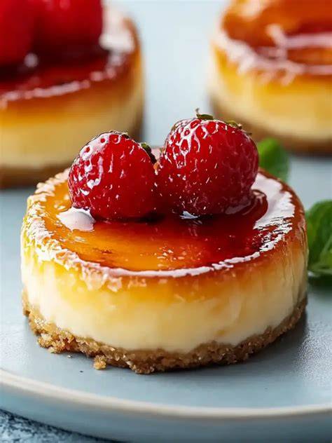 Verschiedene Varianten von Crème Brûlée Käsekuchen mit exotischen und nussigen Böden