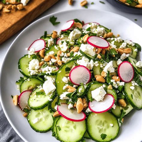 Verschiedene Varianten von Gurkensalat: mit Feta, Radieschen, ohne Creme