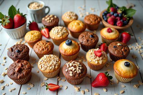 Verschiedene gesunde Desserts-Varianten: Muffins, Crumble, Eis