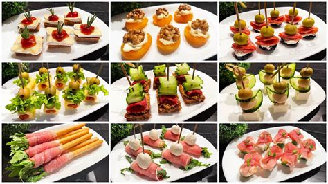 Verschiedene kleine Mozartella-Häppchen, Fingerfood-Ideen mit Honig, grünem Salat und Nüssen