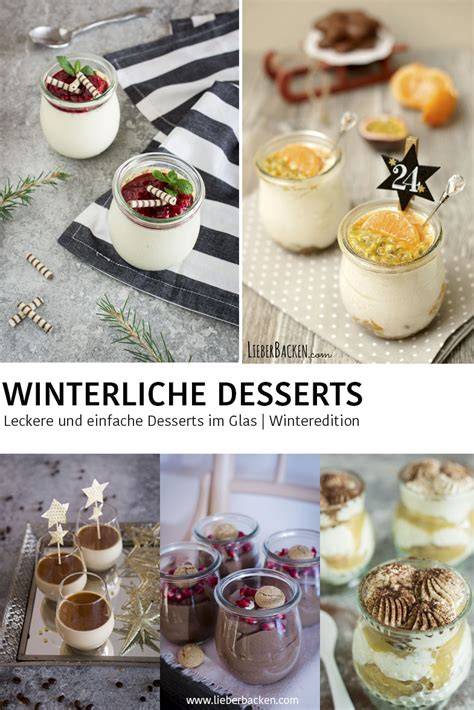 Verschiedene winterliche Desserts im Glas