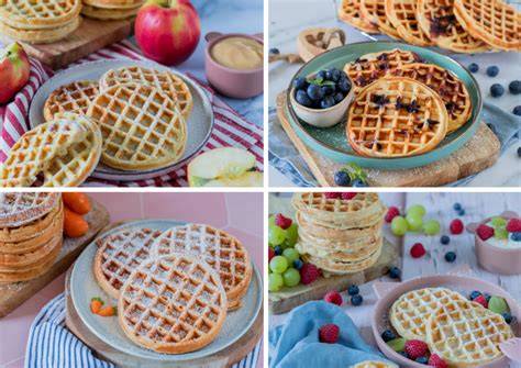 Verschiedenene Waffelrezepte und Variationen nebeneinander