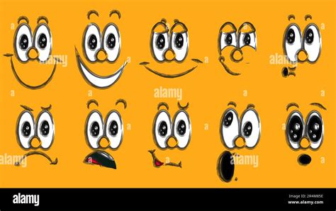 Verzierte Emoji Cookies mit verschiedenen lustigen Gesichtern in Gelb, Schwarz und Rot
