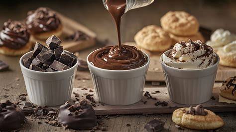 Vielfältige Schokoladendesserts und Kakaogetränke