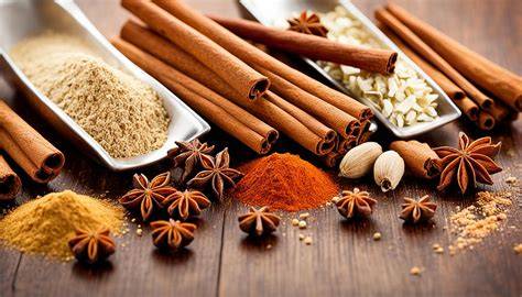 Vielfältige Verwendung von Zimt-Zucker in Gerichten (Kollage: Backwaren, Curry, Getränke)