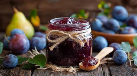 Vielfalt an selbst eingekochter Marmelade mit Xucker auf rustikalem Holztisch