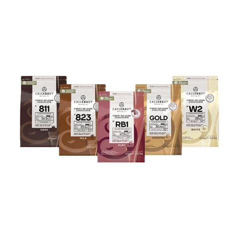 Vielfalt der Callebaut Schokoladen: Dunkel, Milch, Weiß, Gold, Ruby
