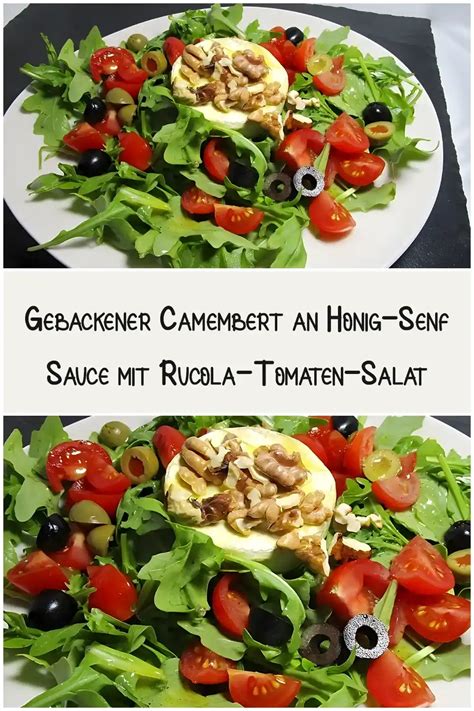 Viertel-Camembert mit Honig-Mohn-Senf in Ofenform mit Salat