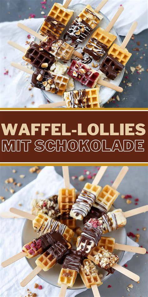 Waffel-Lollies mit Schokolade und bunten Streuseln