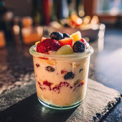 Waffeldessert im Glas mit kreativer Dekoration
