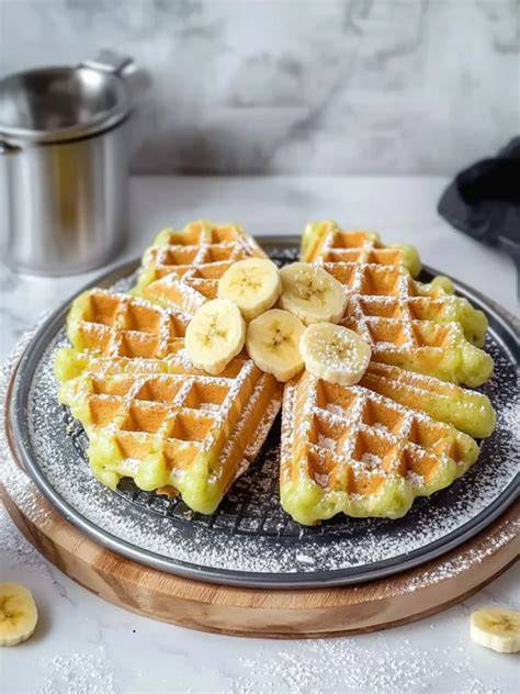 Waffeleisen mit frisch gebackenen Bananenwaffeln