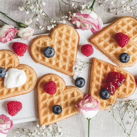 Waffeleisen während des Backvorgangs mit goldbraunen Vanillewaffeln
