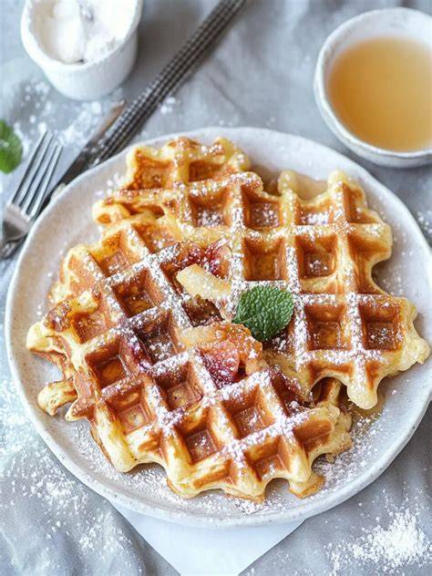 Waffeln mit Apfelmus und frischen Früchten
