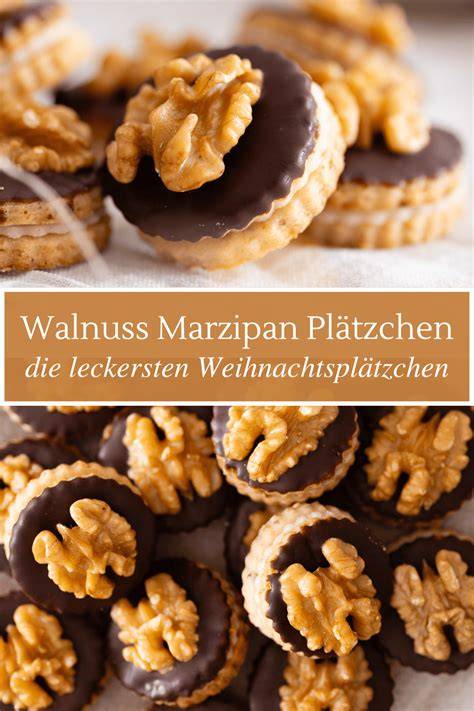 Walnuss-Marzipan-Plätzchen mit Aprikosenmarmelade und Schokoladenglasur