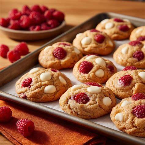 Weiße Schokoladen-Cookies auf einem Backblech