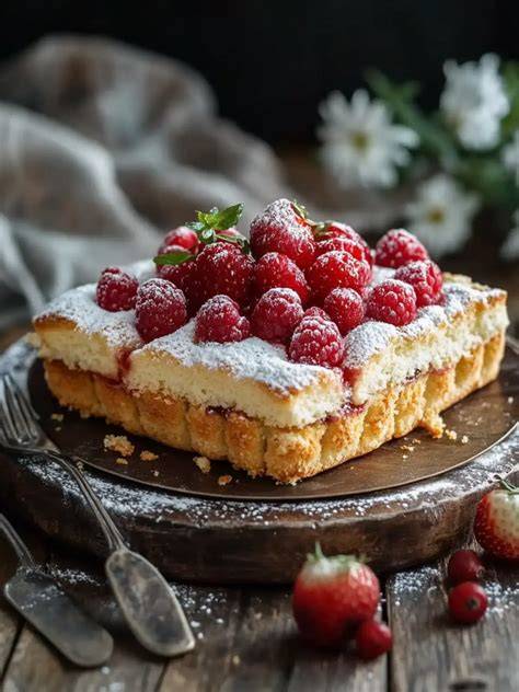 Weiße Schokoraspeln auf Erdbeerkuchen - Frau Holle Schneedecke