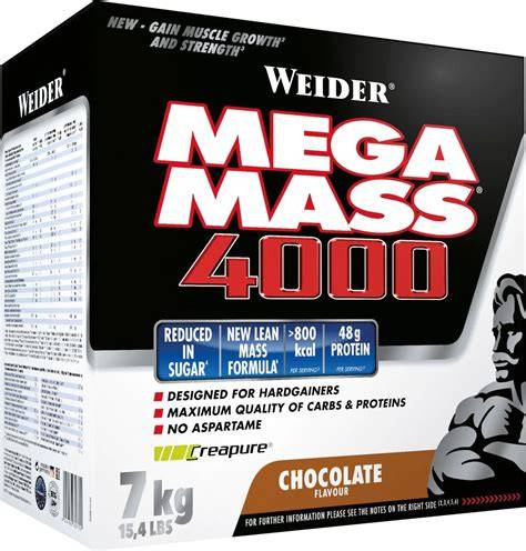 Weider Mega Mass 4000 Verpackung und Anwendungsbeispiel