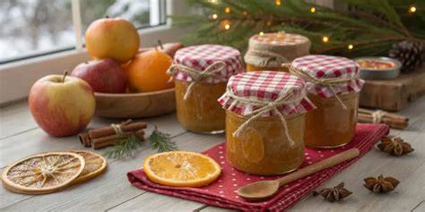 Weihnachtliche Apfelmarmelade und Zutaten