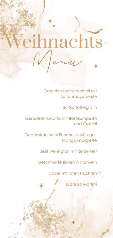Weihnachtliche Menükarte zur Gestaltung des festlichen Menüs