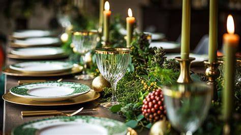 Weihnachtlicher Tisch mit Advents-Lebkuchen, Häuser und Deko