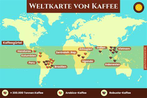 Weltkarte: Kaffee-Importe und Hauptanbauländer