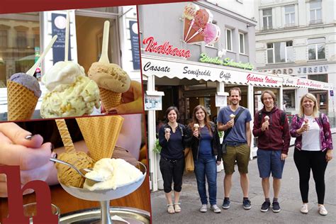 Wiener Eissalons im Frühling - Bild zeigt Eiskreationen vor historischem Hintergrund
