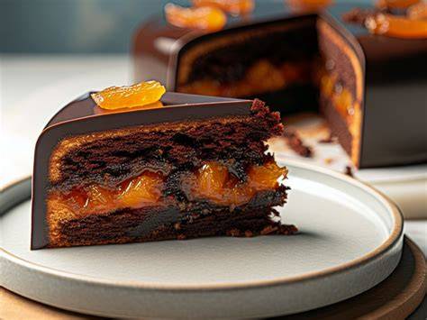 Wiener Sachertorte mit Schokoladenglasur und Marillenmarmelade