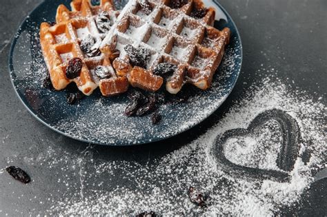 Wiener Waffeln auf einem Kuchengitter, mit Puderzucker und Beeren