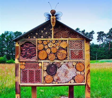 Wildbienen und Honigbienen am Insektenhotel (Foto)
