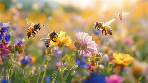 Wildblütenfeld mit Bienen