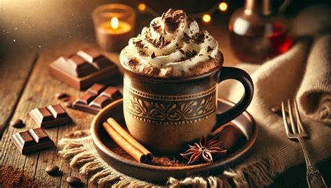Winterliche Szene mit Kakao und Rum