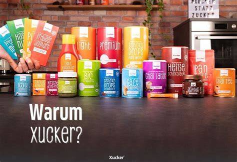 Xucker-Produkte im Supermarktregal: Xucker Light, Xucker Premium, Puderxucker